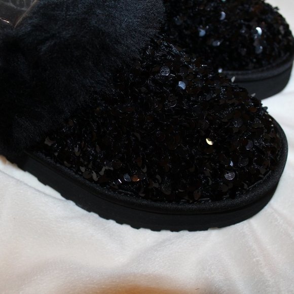 NIB YOUTH 4 WOMEN'S 6 CHUNKY WEDGE SEQUIN‎ SLIPPERS BLACK - Picture 5 of 8